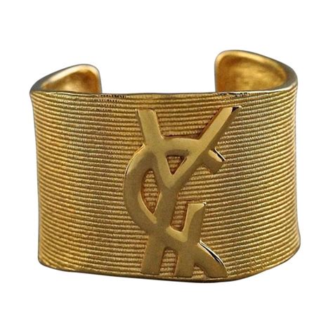 Yves Saint Laurent Gold Statement Crocodile Cuff Bracelet YSL